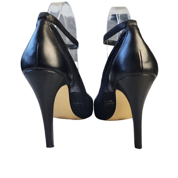 BCBGeneration Cynthia Mesh Pointed Toe Ankle Strap Pump Black Leather 8.5 M - Picture 6 of 16